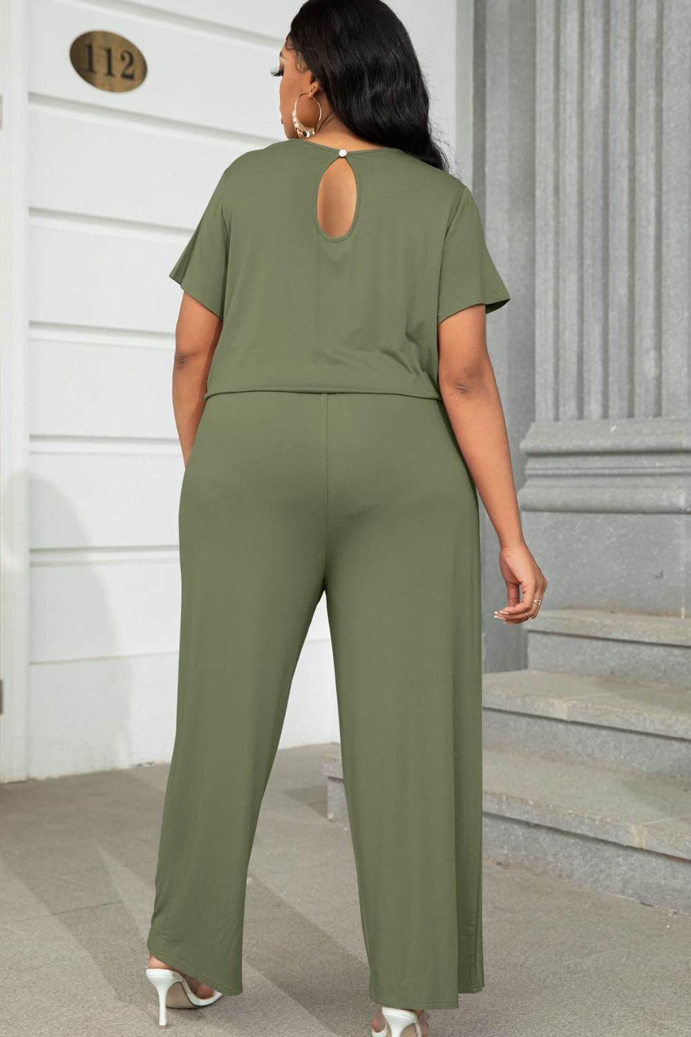 Luxe Divine Collection ~ Full-Figured Drawstring Waist Short Sleeve Jumpsuit