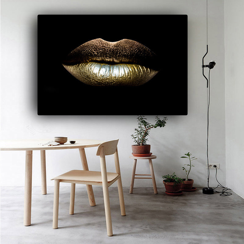 Luxe Divine Collection ~ Wall Art Canvas Black And Gold Sexy Lips Canvas Makeup Art Living Room Canvas Picture Home Art Poster