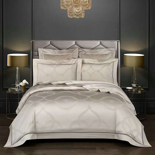 Luxe Divine Collection ~ Luxury 100s Jacquard Pure Cotton Solid Color Quilt Cover European Style Bedding Set