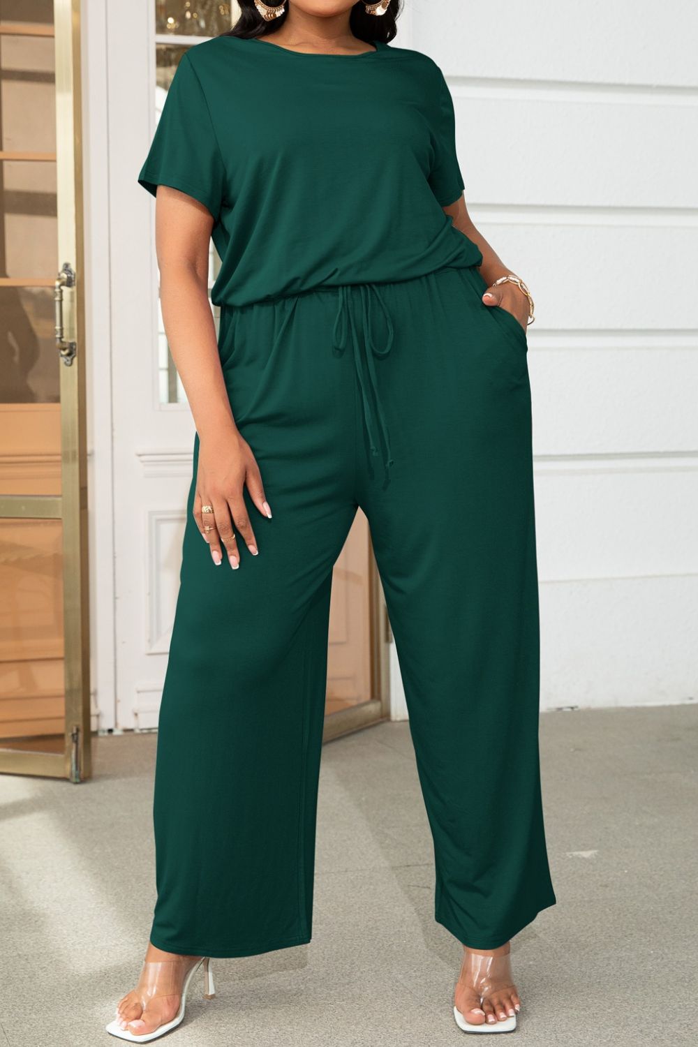 Luxe Divine Collection ~ Full-Figured Drawstring Waist Short Sleeve Jumpsuit