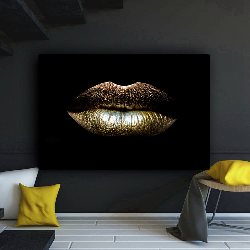 Luxe Divine Collection ~ Wall Art Canvas Black And Gold Sexy Lips Canvas Makeup Art Living Room Canvas Picture Home Art Poster