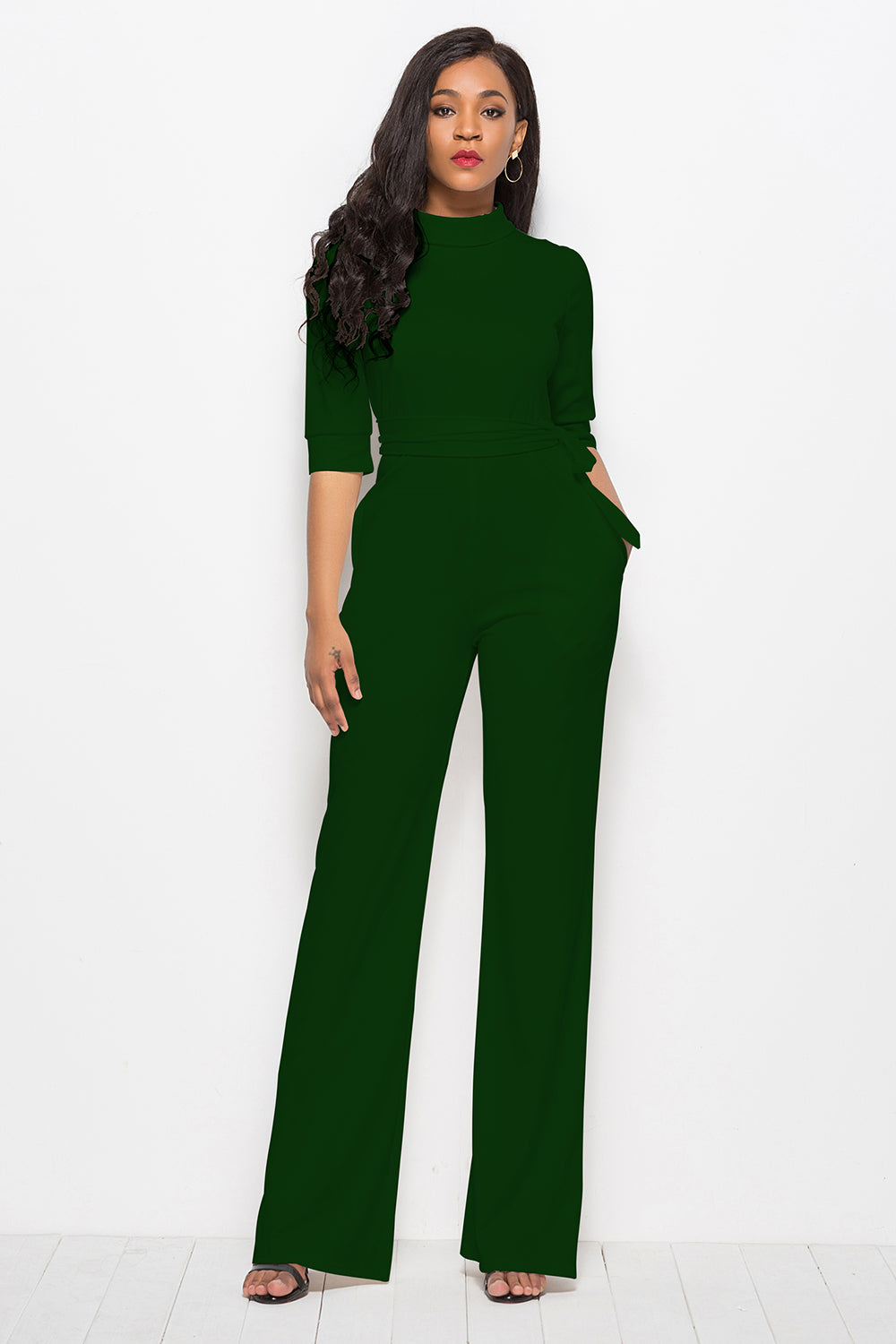 Luxe Divine Collection ~ Mock Neck Tie-Waist Half Sleeve Jumpsuit-Tr