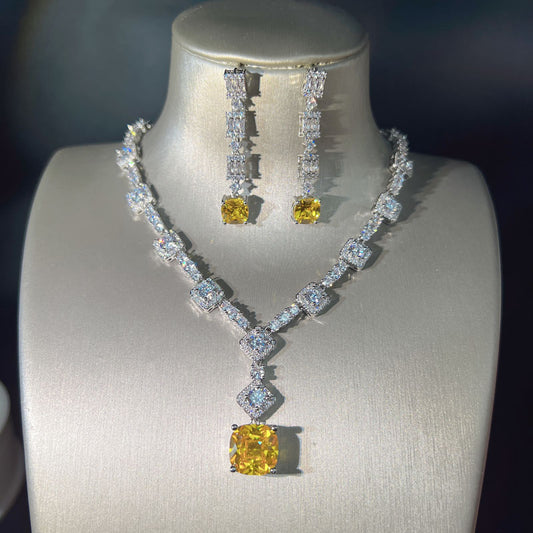 Luxe Divine Collection ~ Luxury Yellow Zircon Earrings Necklace Set