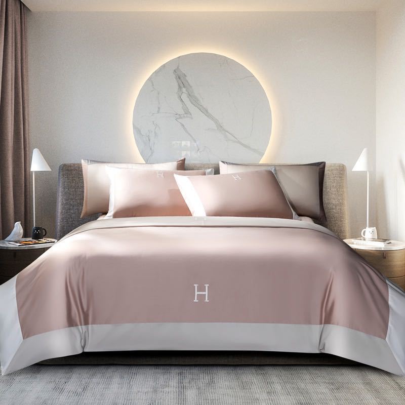 Luxe Divine Collection ~ Luxury Solid Color 60 Long-Staple Cotton Letter Embroidery Four-Piece Bedding Set