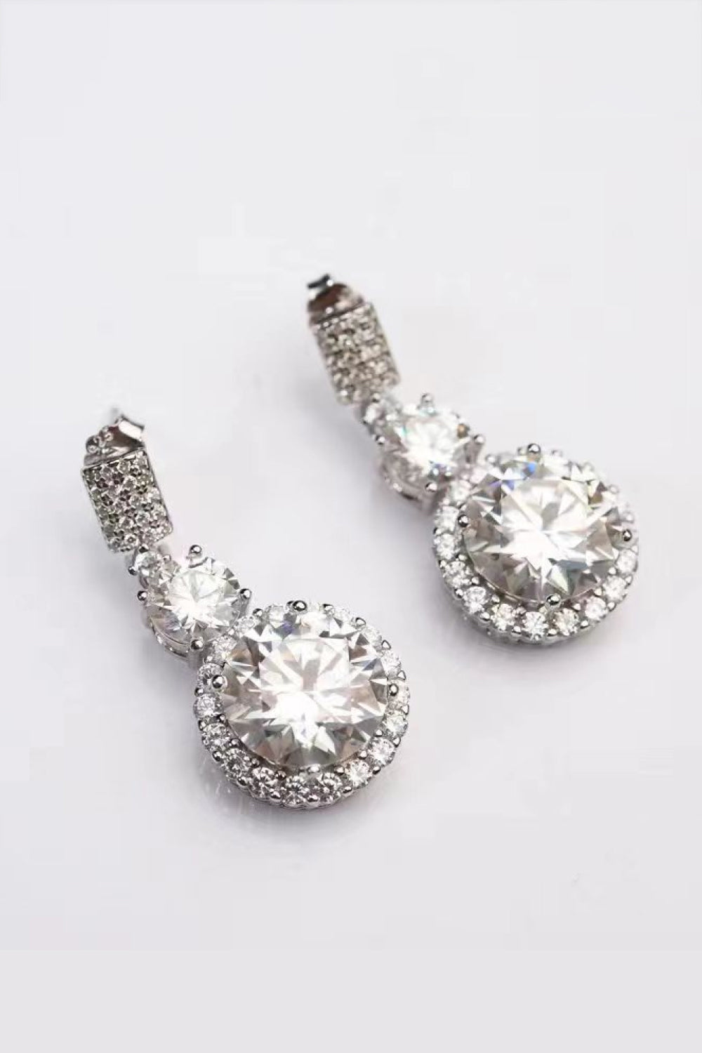 Luxe Divine Collection ~ 12 Carat Moissanite Platinum-Plated Drop Earrings