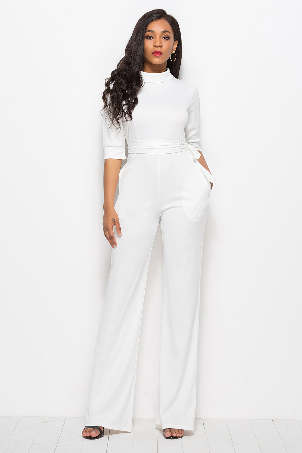 Luxe Divine Collection ~ Mock Neck Tie-Waist Half Sleeve Jumpsuit-Tr