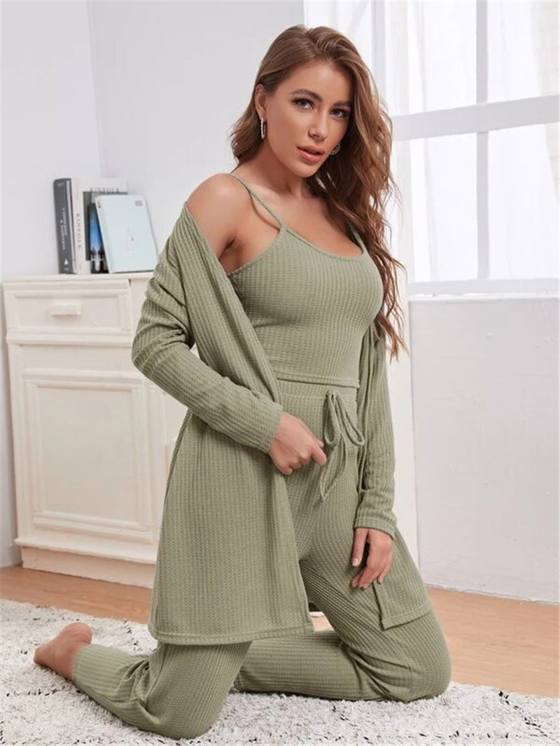 Luxe Divine Collection ~ Knitted Robe Pajamas Three-piece Suit