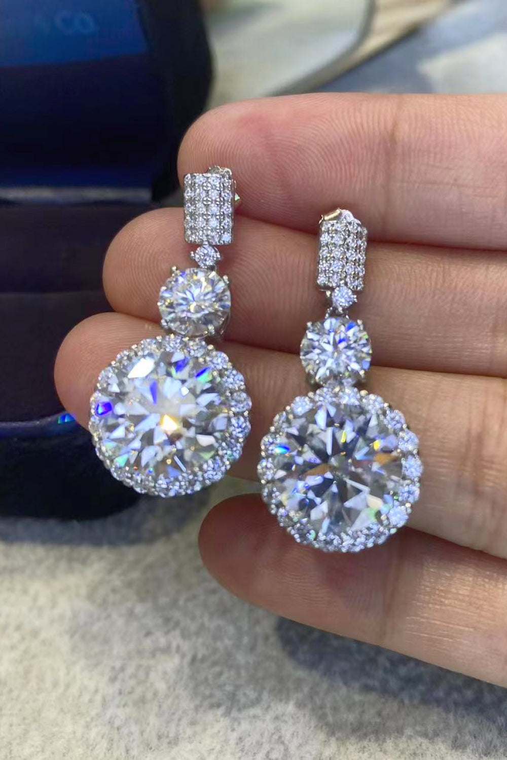 Luxe Divine Collection ~ 12 Carat Moissanite Platinum-Plated Drop Earrings