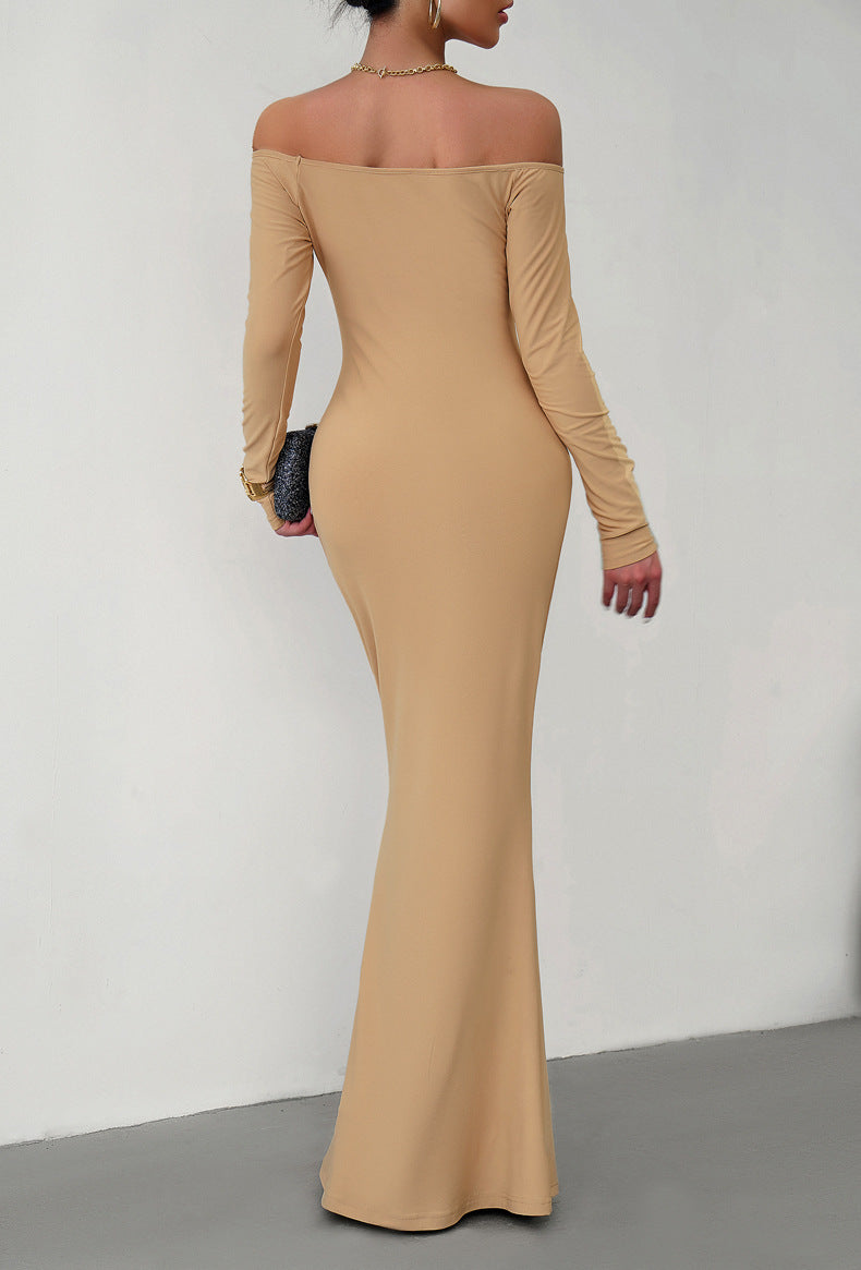 Luxe Divine Collection ~ Off-Shoulder Long Sleeve Maxi Dress-Tr