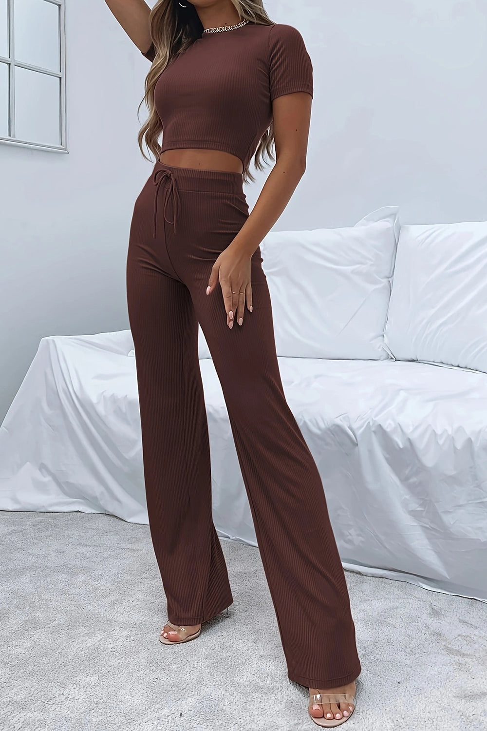 Luxe Divine Collection ~ Round Neck Short Sleeve Top and Pants Set