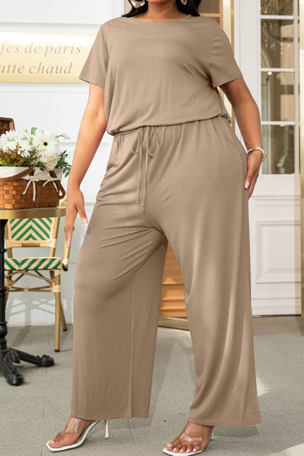 Luxe Divine Collection ~ Full-Figured Drawstring Waist Short Sleeve Jumpsuit