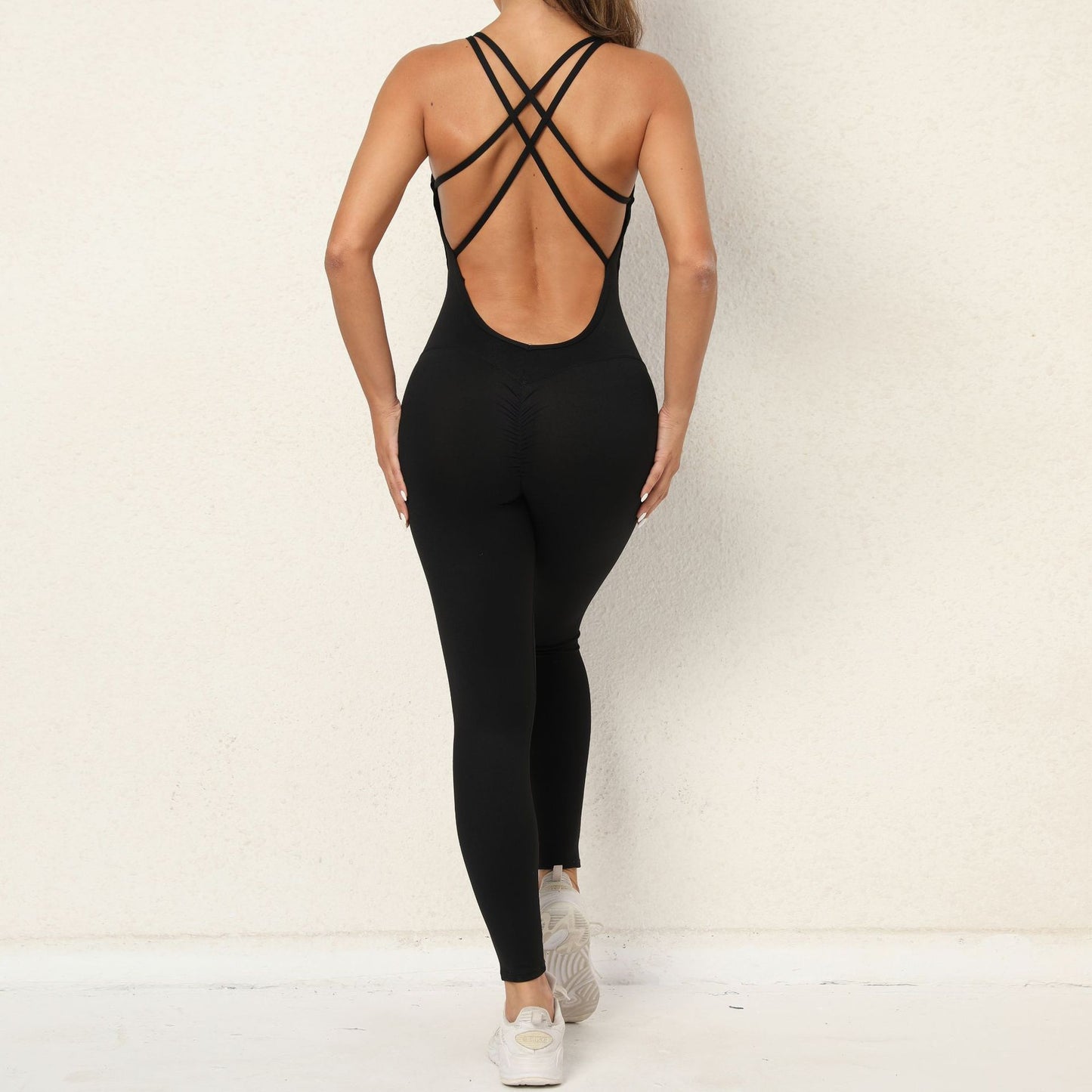 Luxe Divine Collection ~ Yoga Jumpsuit With Cross-strap Back Design Seamless Leggings