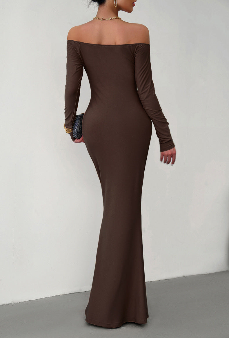 Luxe Divine Collection ~ Off-Shoulder Long Sleeve Maxi Dress-Tr