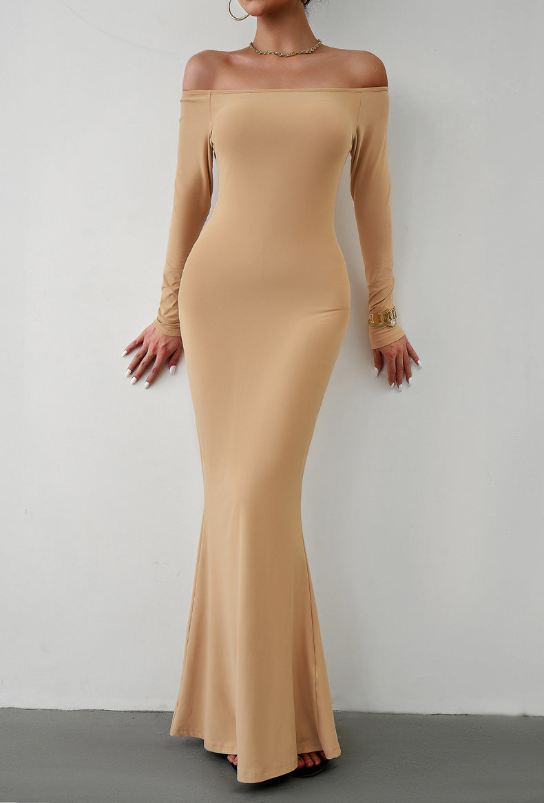 Luxe Divine Collection ~ Off-Shoulder Long Sleeve Maxi Dress-Tr