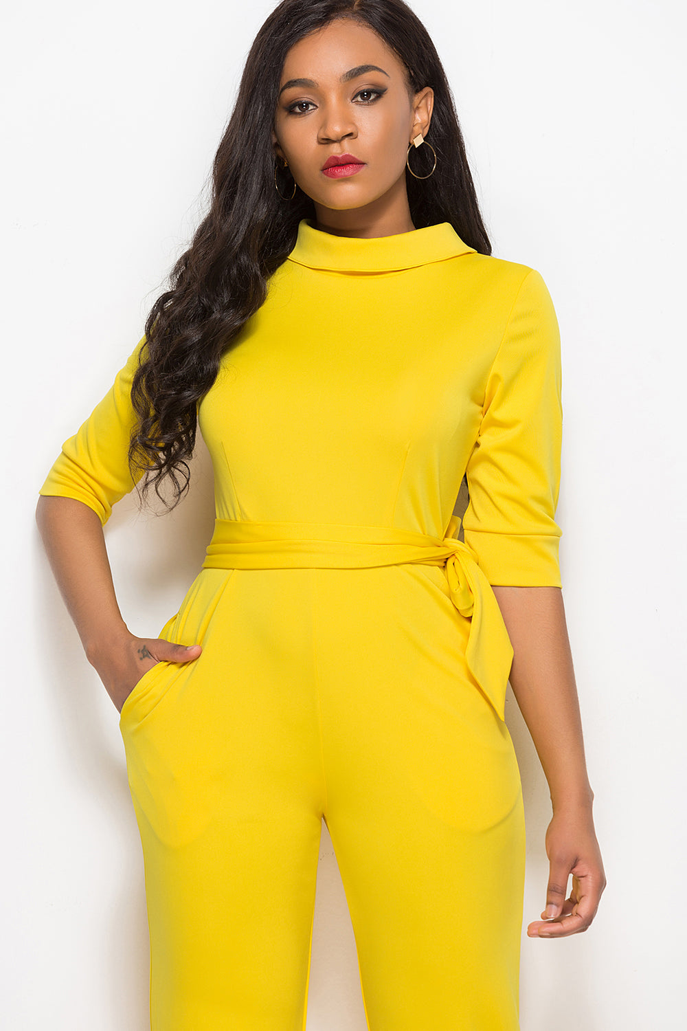 Luxe Divine Collection ~ Mock Neck Tie-Waist Half Sleeve Jumpsuit-Tr