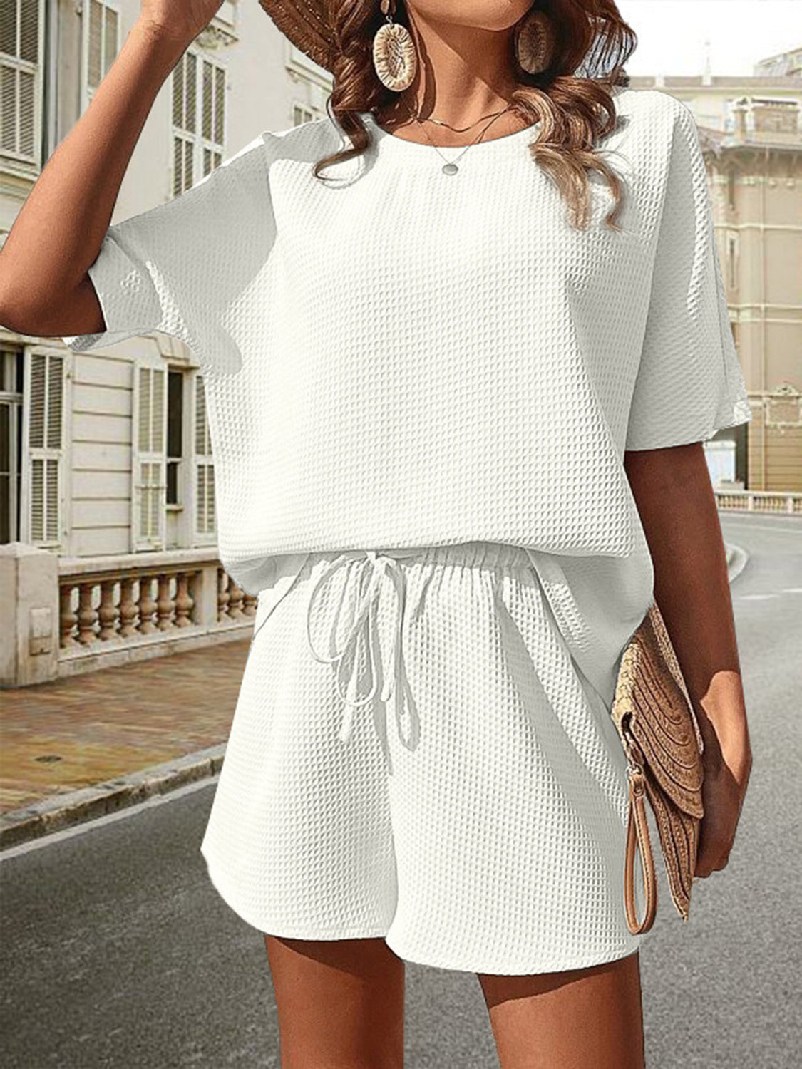 Luxe Divine Collection ~ Waffle-Knit Half Sleeve Top and Shorts Set