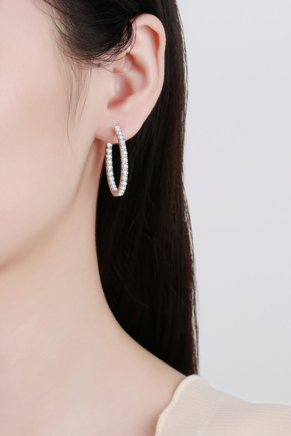 Luxe Divine Collection ~ Moissanite Rhodium-Plated Hoop Earrings