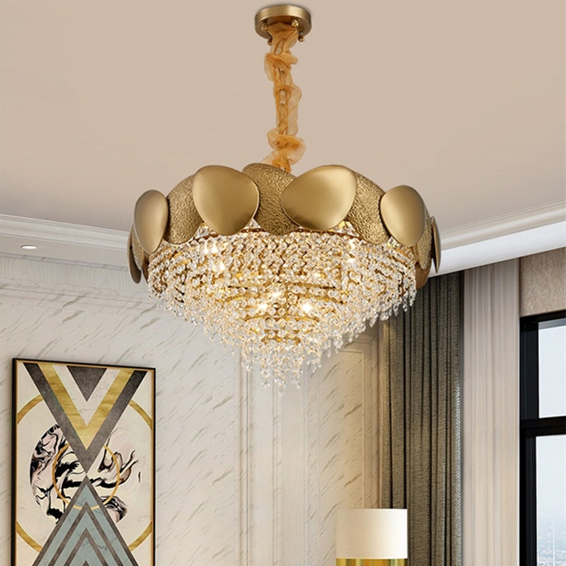 Luxe Divine Collection ~ Stainless Steel Living Room Ceiling Crystal Chandelier