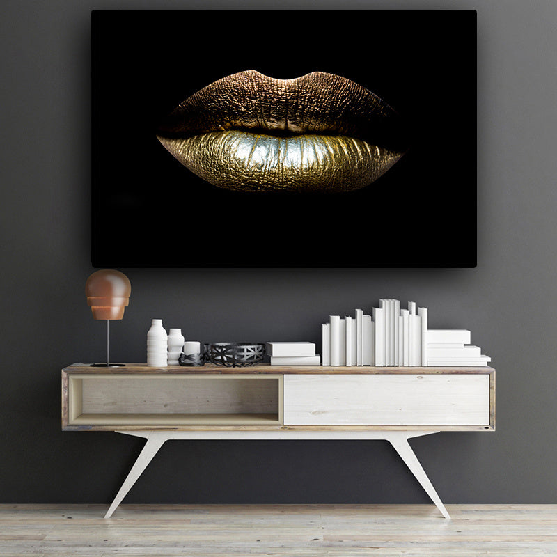 Luxe Divine Collection ~ Wall Art Canvas Black And Gold Sexy Lips Canvas Makeup Art Living Room Canvas Picture Home Art Poster