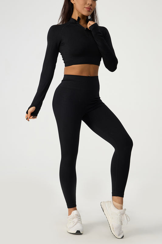 Luxe Divine Collection ~ Quarter Zip Raglan Sleeve Top and High Waist Leggings Active Set