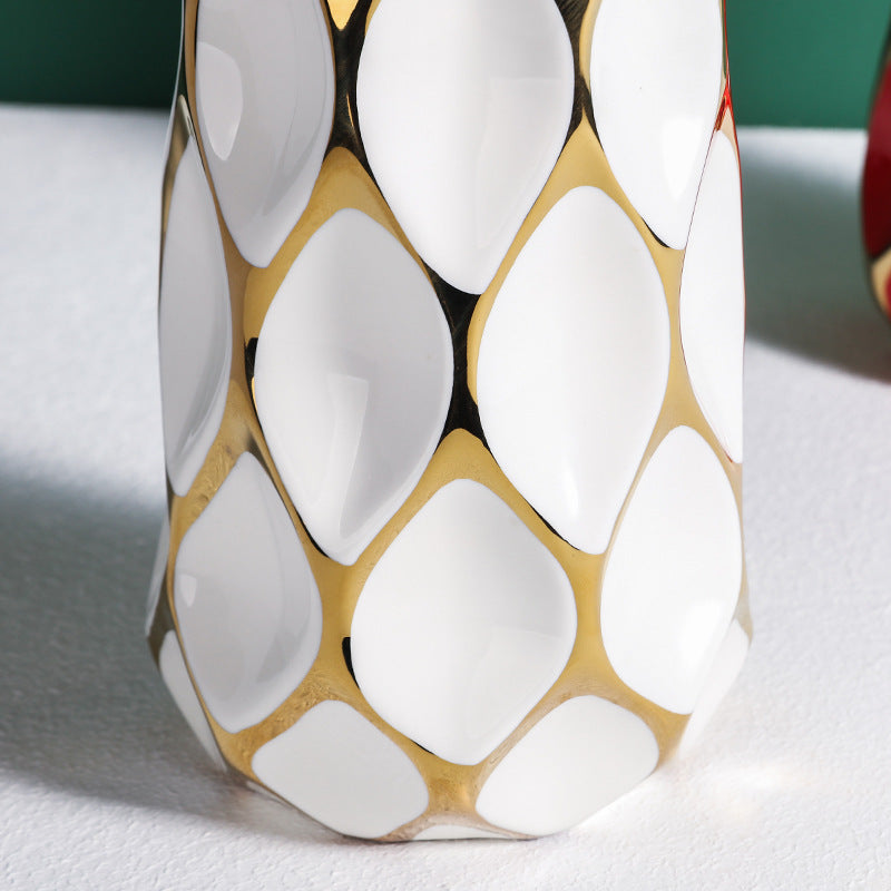 Luxe Divine Collection ~ Italian Geometric Minimalist Grid Ceramic Ornament Vase