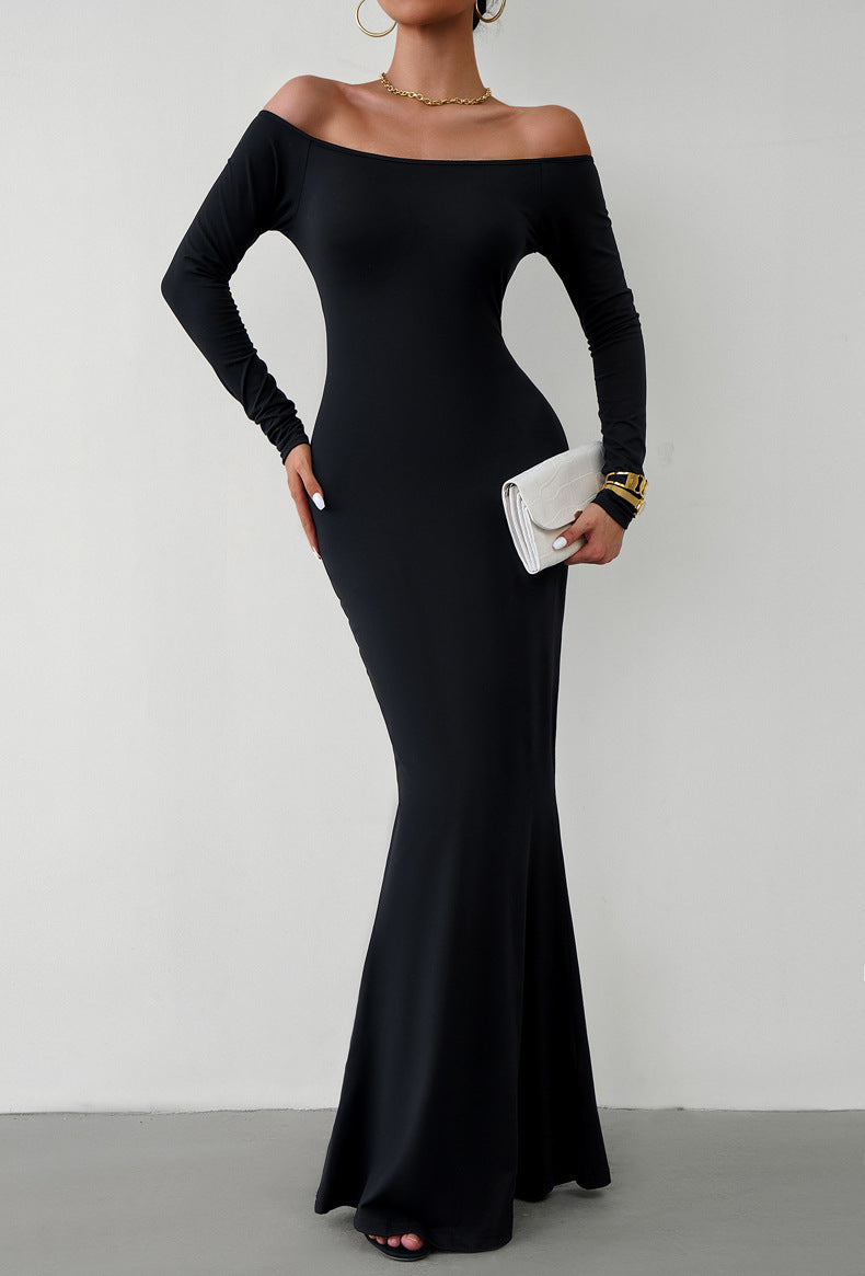 Luxe Divine Collection ~ Off-Shoulder Long Sleeve Maxi Dress-Tr