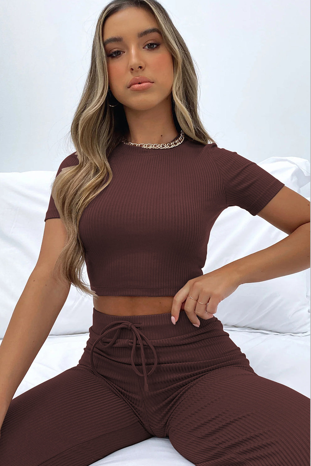 Luxe Divine Collection ~ Round Neck Short Sleeve Top and Pants Set