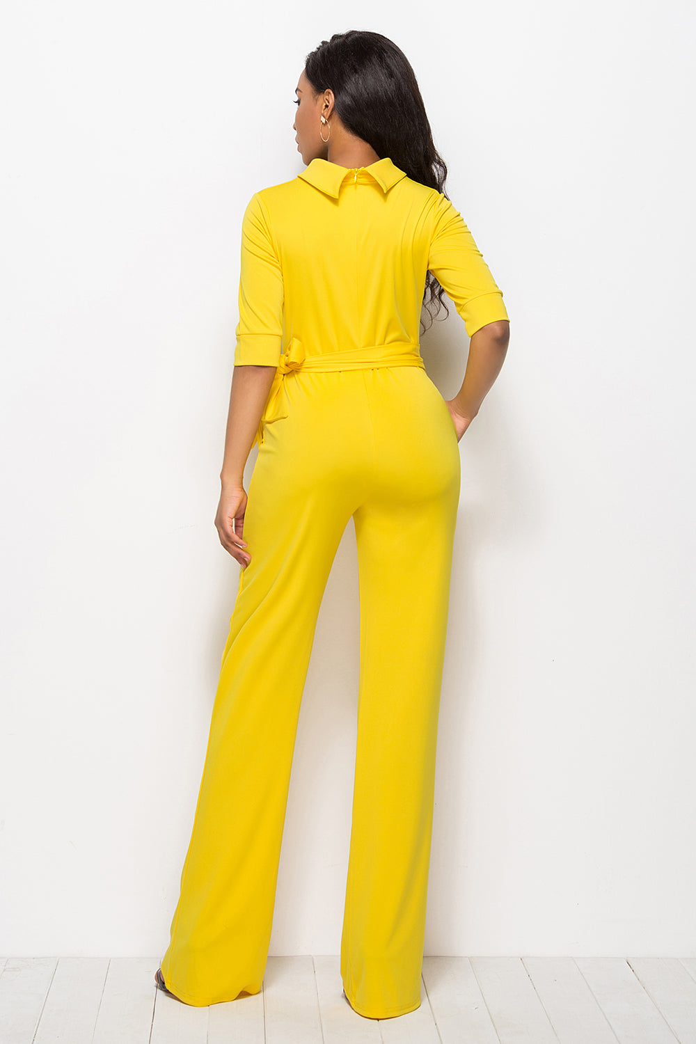 Luxe Divine Collection ~ Mock Neck Tie-Waist Half Sleeve Jumpsuit-Tr