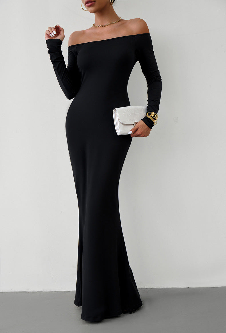 Luxe Divine Collection ~ Off-Shoulder Long Sleeve Maxi Dress-Tr