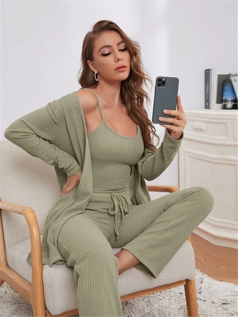 Luxe Divine Collection ~ Knitted Robe Pajamas Three-piece Suit