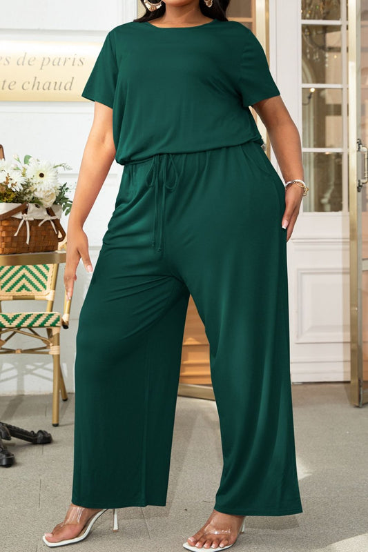 Luxe Divine Collection ~ Full-Figured Drawstring Waist Short Sleeve Jumpsuit