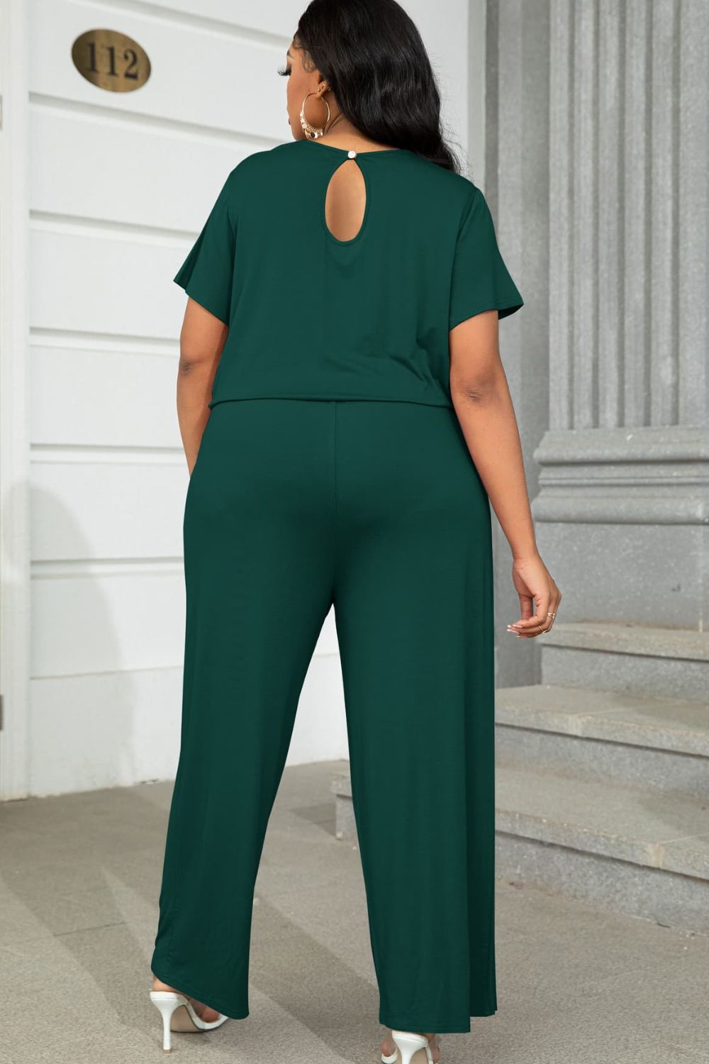 Luxe Divine Collection ~ Full-Figured Drawstring Waist Short Sleeve Jumpsuit