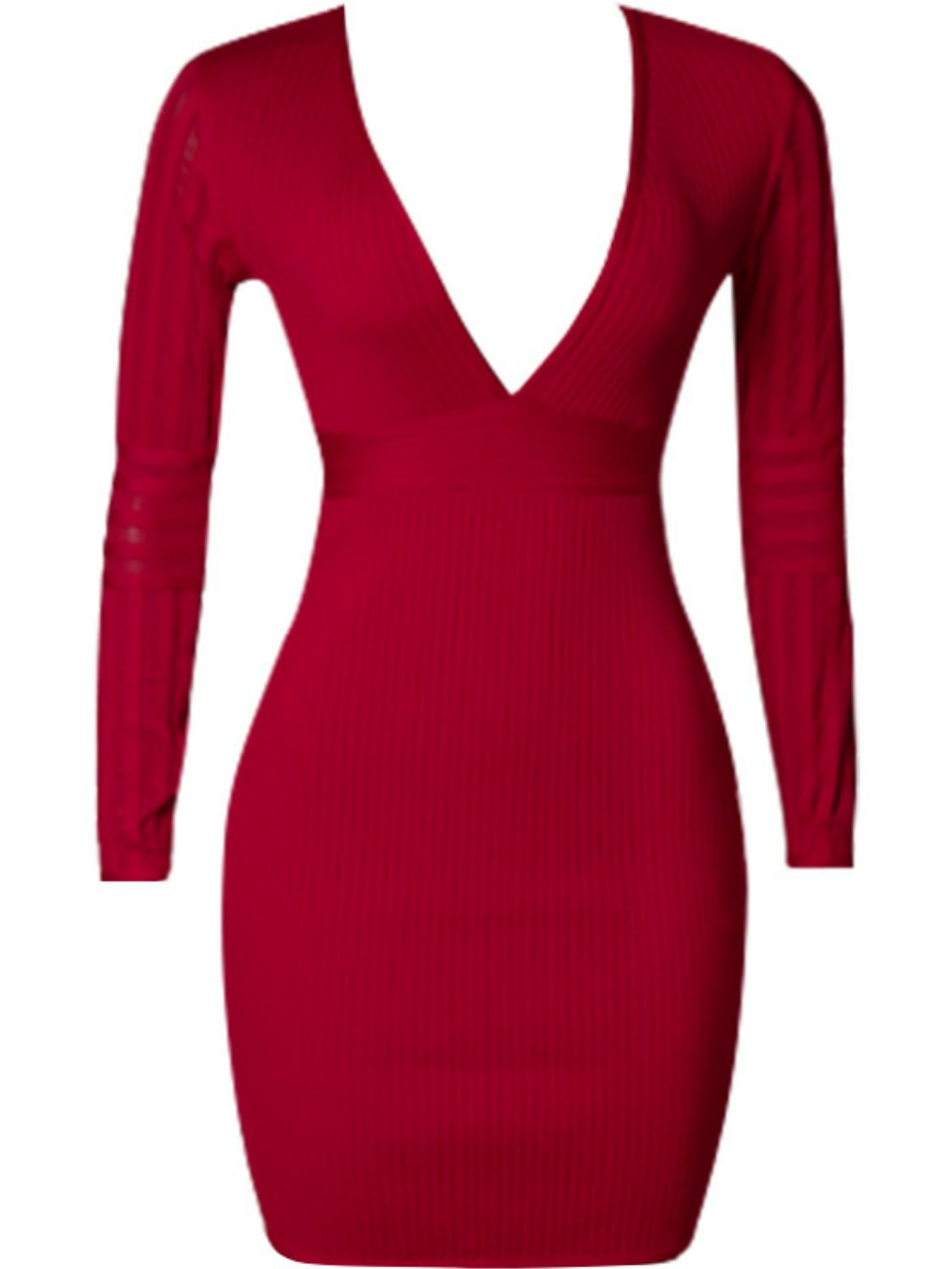 Luxe Divine Collection ~ Ribbed Deep V Long Sleeve Mini Bandage Dress