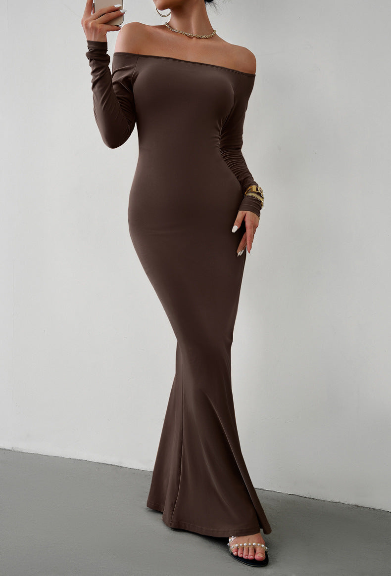 Luxe Divine Collection ~ Off-Shoulder Long Sleeve Maxi Dress-Tr