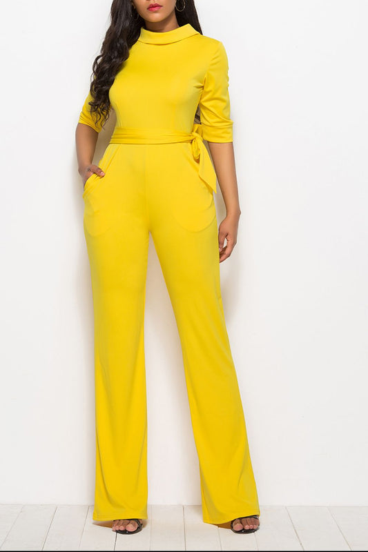 Luxe Divine Collection ~ Mock Neck Tie-Waist Half Sleeve Jumpsuit-Tr