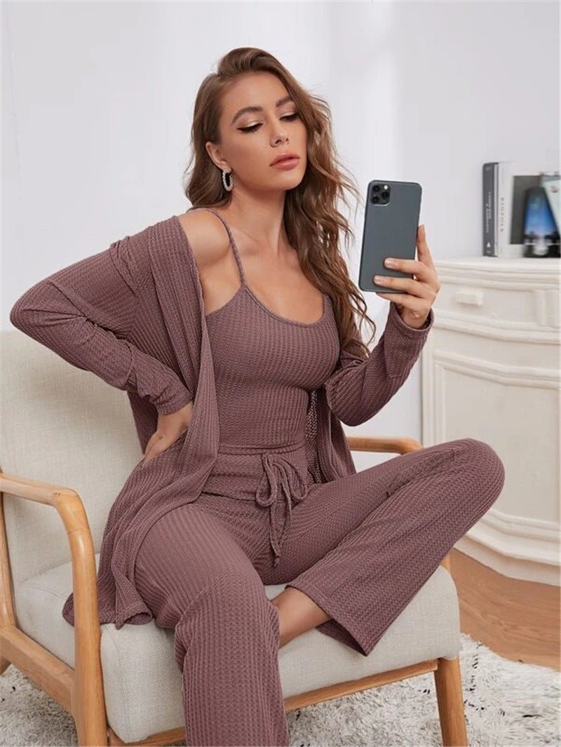 Luxe Divine Collection ~ Knitted Robe Pajamas Three-piece Suit