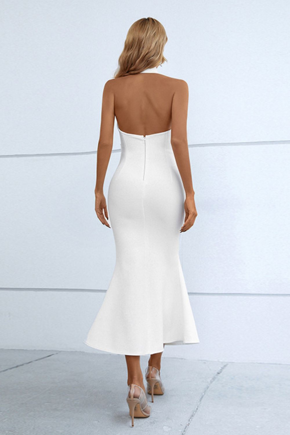 Luxe Divine Collection ~ Halter Neck Split Fishtail Bodycon Dress-Tr