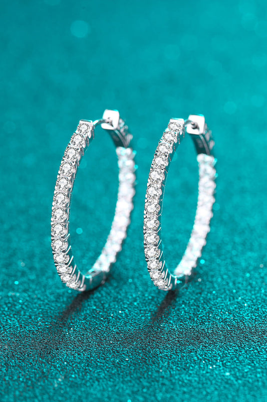 Luxe Divine Collection ~ Moissanite Rhodium-Plated Hoop Earrings