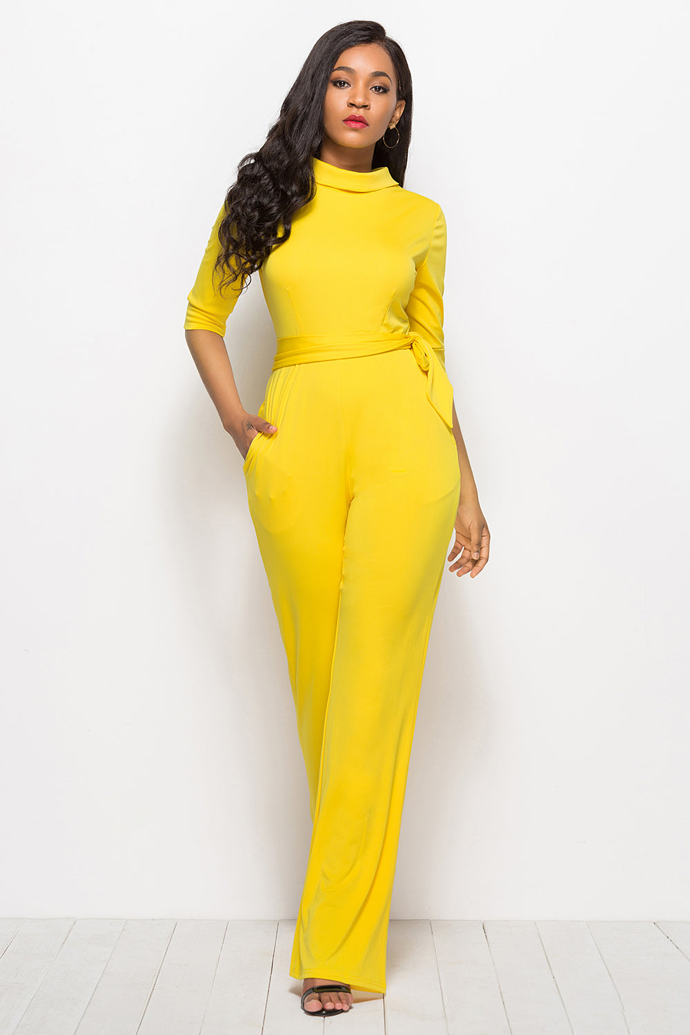 Luxe Divine Collection ~ Mock Neck Tie-Waist Half Sleeve Jumpsuit-Tr