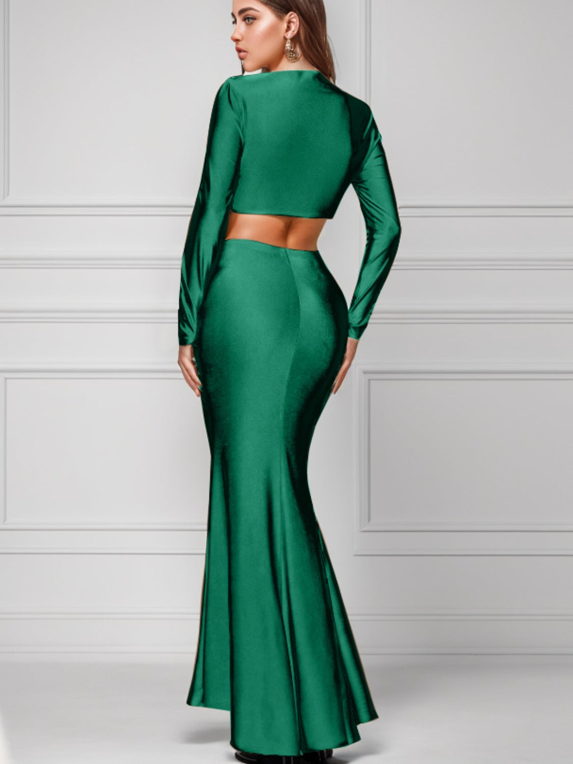 Luxe Divine Collection ~ Ruched Long Sleeve Top and Slit Skirt Set