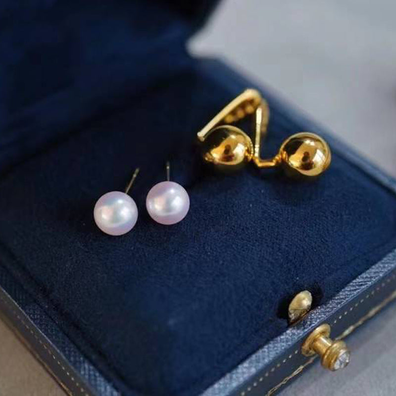 Luxe Divine Collection ~ Pearl And Small Gold Ball Combined With Gold Earrings