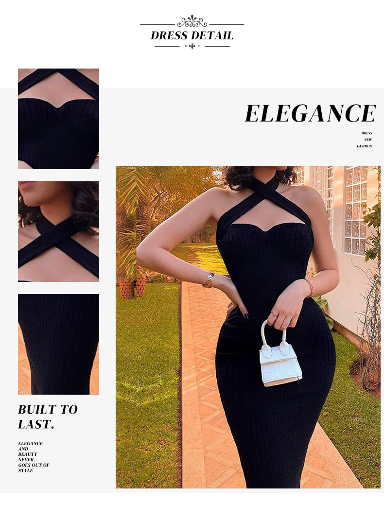 Luxe Divine Collection ~ New Black Halter Dress Tube Top Elegant Cocktail Party Ladies Catwalk Evening Dress Women's Clothing