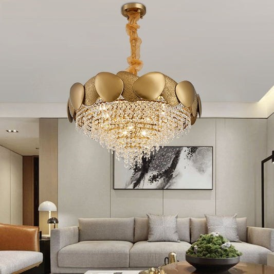 Luxe Divine Collection ~ Stainless Steel Living Room Ceiling Crystal Chandelier