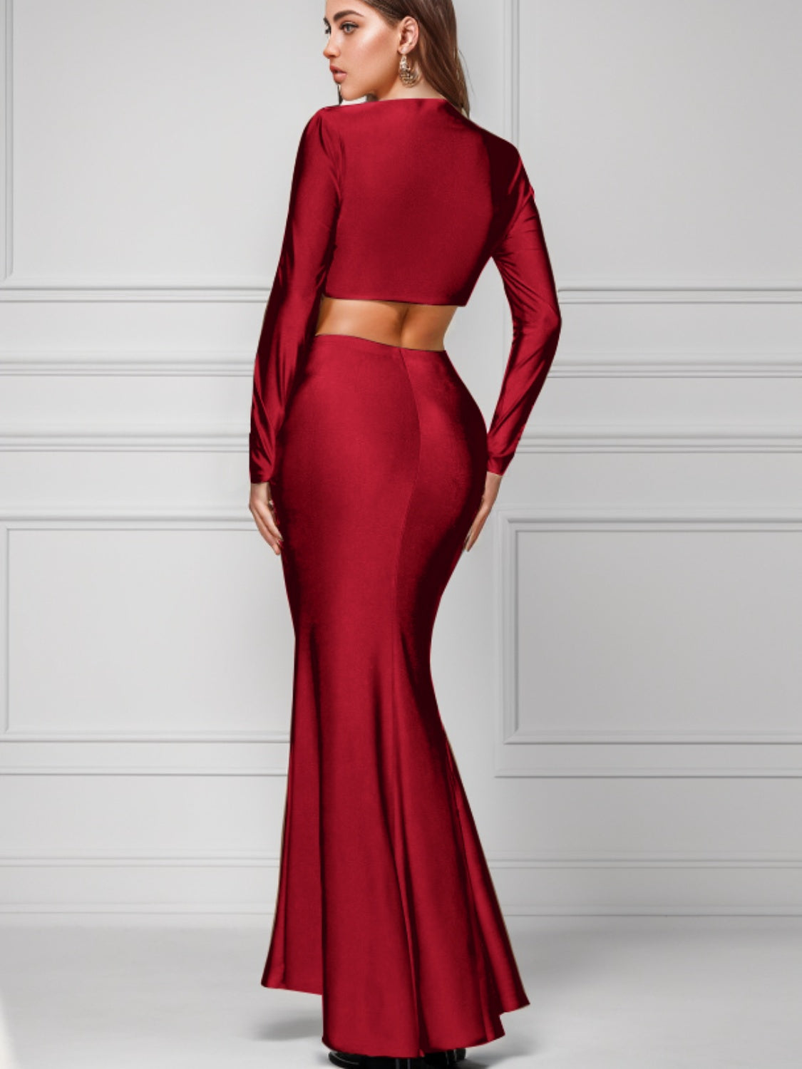 Luxe Divine Collection ~ Ruched Long Sleeve Top and Slit Skirt Set