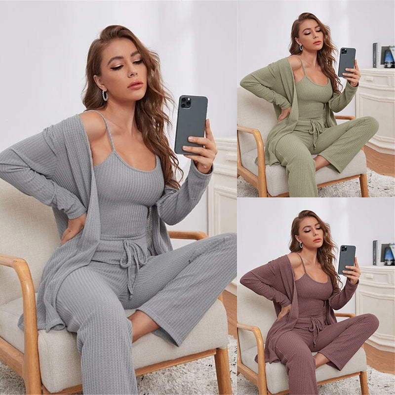 Luxe Divine Collection ~ Knitted Robe Pajamas Three-piece Suit