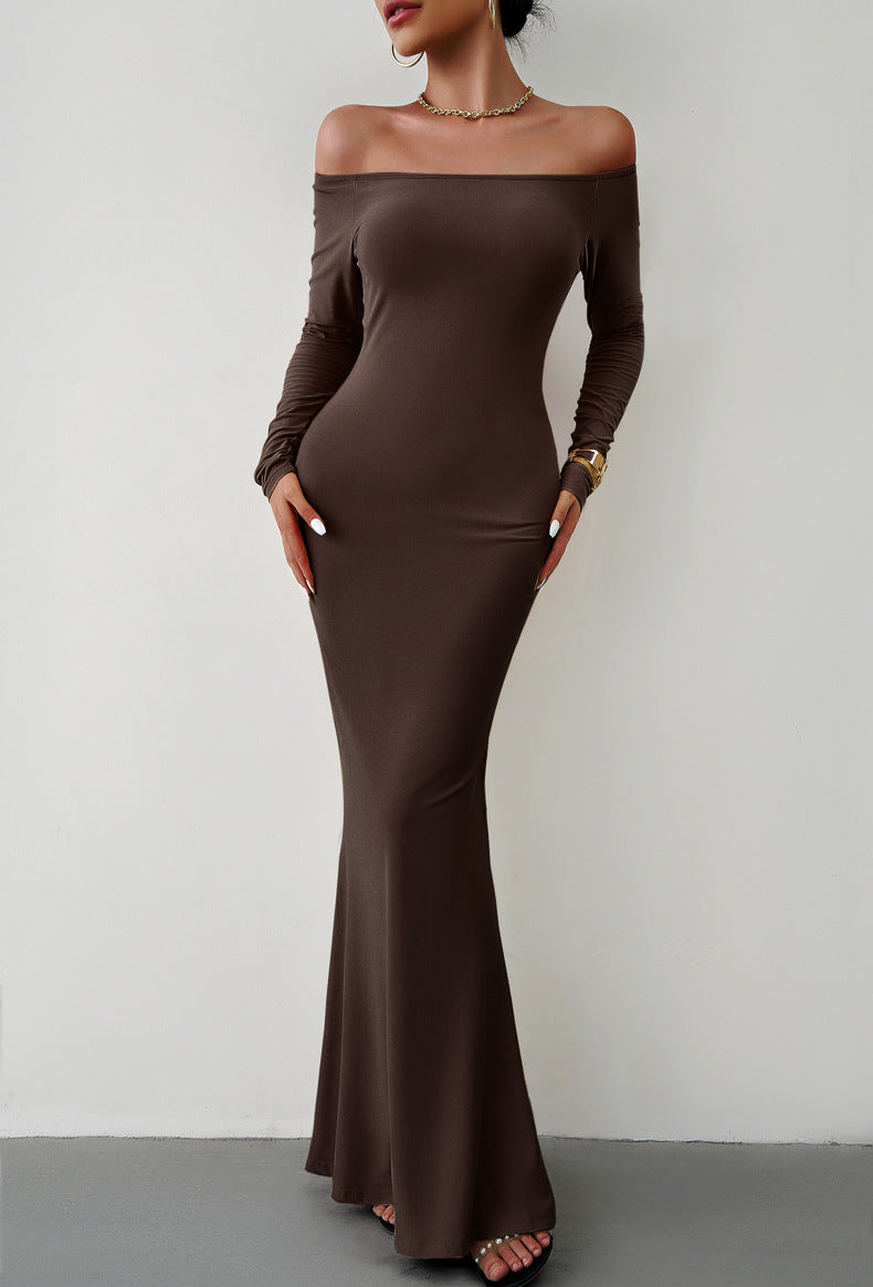 Luxe Divine Collection ~ Off-Shoulder Long Sleeve Maxi Dress-Tr