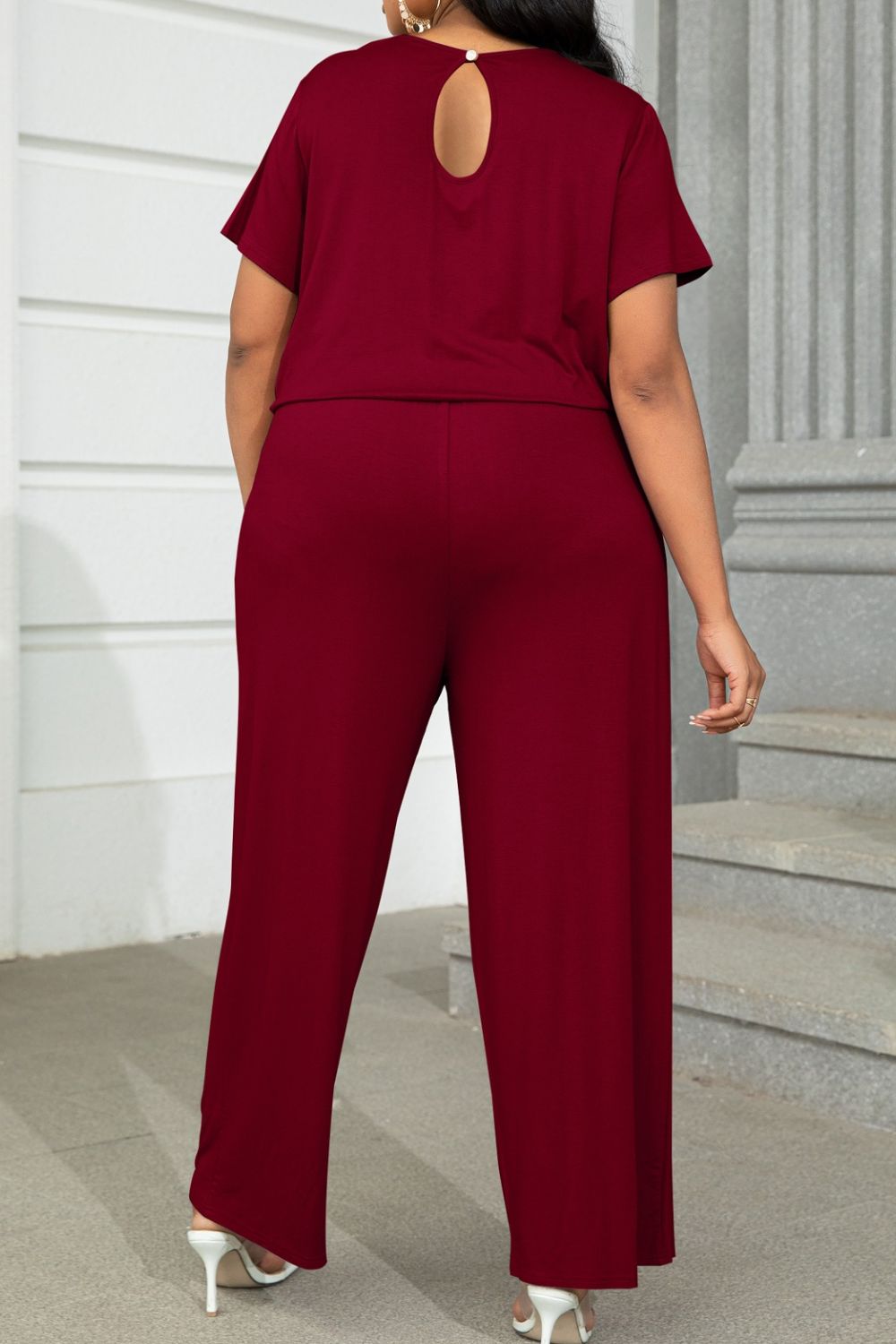 Luxe Divine Collection ~ Full-Figured Drawstring Waist Short Sleeve Jumpsuit