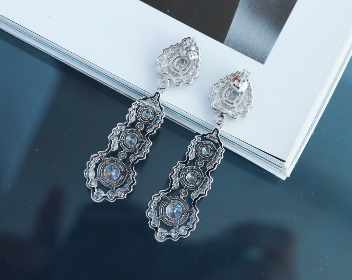 Luxe Divine Collection ~ Luxury 925 Silver Gold-plated Carved Zirconium Diamond Earrings