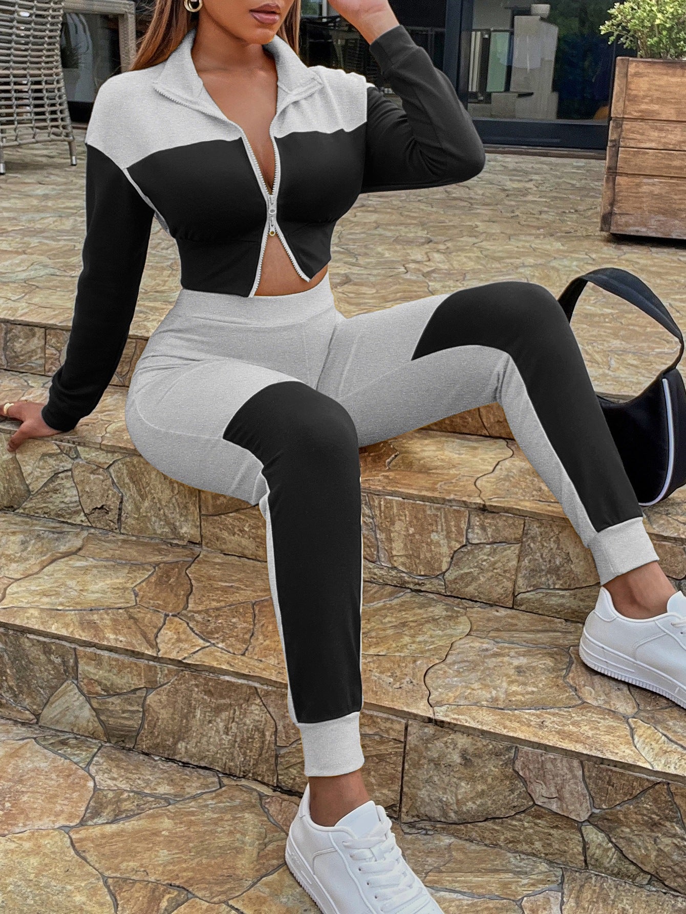 Luxe Divine Collection ~ Two-Tone Collared Neck Top and Joggers Set